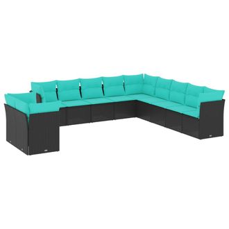 vidaXL Conjunto De Sof&aacute; De Jard&iacute;n De 11 Piezas Con Cojines, De Polirat&aacute;n Negro Vidaxl