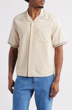 Corridor Embroidered Hopsack Camp Shirt in Tan at Nordstrom Rack, Size Large