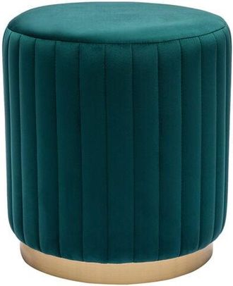 Miliboo Miliboo - Puf Redondo De Terciopelo Azul Petr&oacute;leo Y Metal Dorado D40 Cm Dona