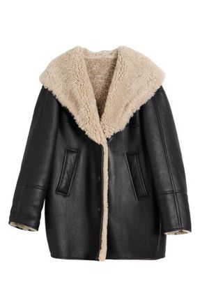 Alaia Genuine Shearling Hooded Parka in Pannacotta/Noir at Nordstrom, Size 6 Us