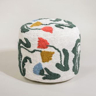 Maisons du monde Puf redondo de algod&oacute;n tuftado con flores multicolor
