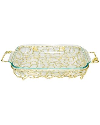 Alice Pazkus Rectangular Handled Pyrex Holder With Leaf Design