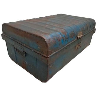 Wanderlust Deco Maleta De Metal Acabado Artesanal Azul 67x37x25h Cm
