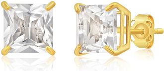 MAX + STONE 14k Yellow or White Gold 7mm Princess Cut Gemstone Square Stud Earrings