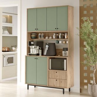 Dmora Credenza Pianella, Alacena 2 Cajones, 4 Estantes, Puerta Abatible, Deslizante, 120x36x205h Cm Verde