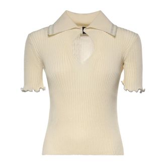 Pinko Polo Shirts, female, Beige, Size: S Ribbed Polo Top