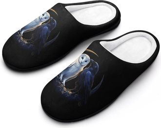 Generic Owl Crow Moon Funny Mens Slippers Cotton Warm House Shoes Memory Foam Sandals Print Size 7-14