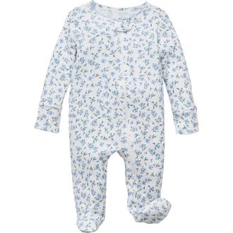 Petite Plume Pointelle Pima Cotton Zip Footie in Blue at Nordstrom, Size 3-6M
