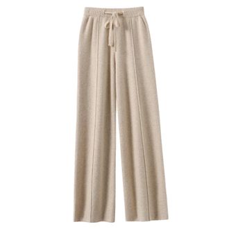 Generic Autumn Winter Women Cashmere Fashion Pants Knitted Loose Cashmere Trousers Womens Warm Pant Beige