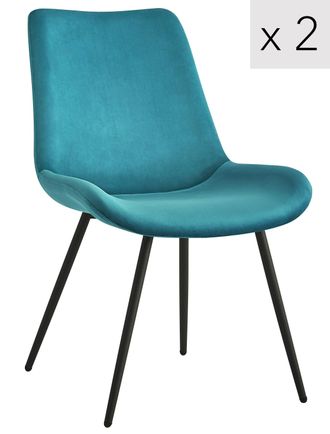 Nordlys Set of 2 Scandinavian Dining Chairs with Black Metal Legs in Blue
