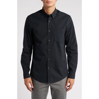 Nordstrom Trim Fit Solid Stretch Button-Down Shirt in Black at Nordstrom, Size X-Large