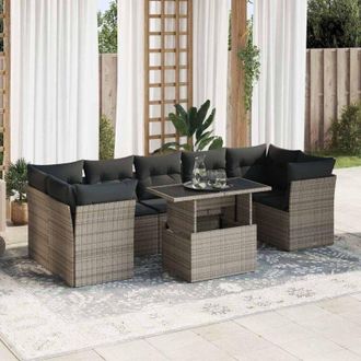 vidaXL Set De Sof&aacute;s De Jard&iacute;n Y Cojines 8 Piezas Rat&aacute;n Sint&eacute;tico Gris Vidaxl