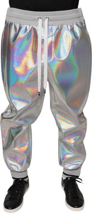 Dolce & Gabbana Silver Iridescent Men Jogger Sweatpants Pants Polyester