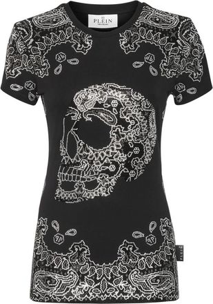 Philipp Plein T-Shirt Ronde Hals Paisley - Dames - T-shirts - Zwart - XS - Katoen - Tops