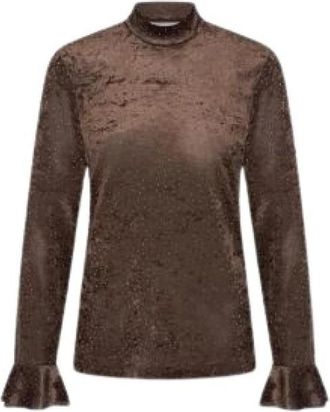 Hart by Helena Hart 7885 Pull Paillet - Dames - Longsleeves - Bruin - S - Polyester - Tops