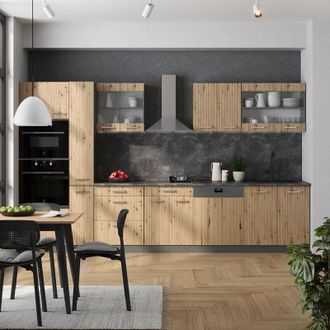 Vicco Cocina R-line, Roble Artesanal/antracita, 350 Cm Con Armario Alto, Et M&aacute;rmol, Vicco