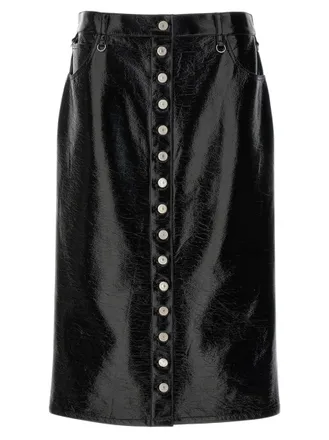 Courr&egrave;ges Black Solid Midi Skirt