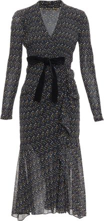 Diane Von F&uuml;rstenberg black multicolour polka dot bow wrap dress S