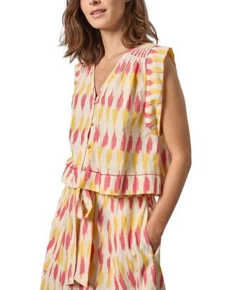 Lilla P Ikat Shirred Shoulder Top