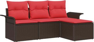 vidaXL Conjunto De Sof&aacute; De Jard&iacute;n 4 Uds. Marr&oacute;n Rat&aacute;n Sint&eacute;tico Vidaxl