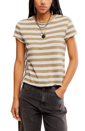 Free People Nora Stripe Linen & Cotton T-Shirt in Mocha Combo at Nordstrom, Size X-Small