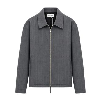 Rold Skov Jassen, Heren, Grijs, L, Wol, Zip-up Slim Shirt Stripe