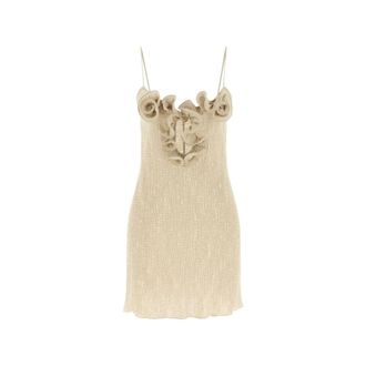 Magda Butrym Short Dresses, female, Beige, Size: S Shirred Minidress