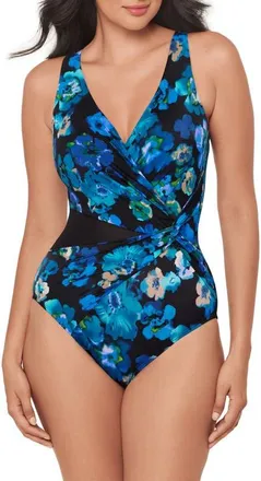 Miraclesuit Secret Garden Circle One-Piece Swimsuit in Blk/multi at Nordstrom, Size 14