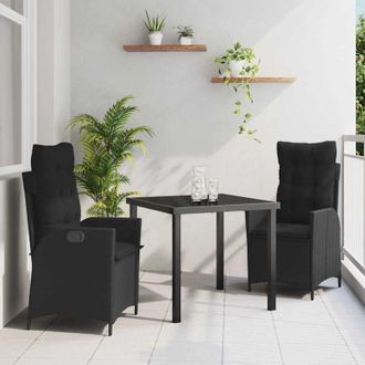 vidaXL Conjunto De Comedor De Jard&iacute;n 3 Pcs Negro Rat&aacute;n Sint&eacute;tico Vidaxl