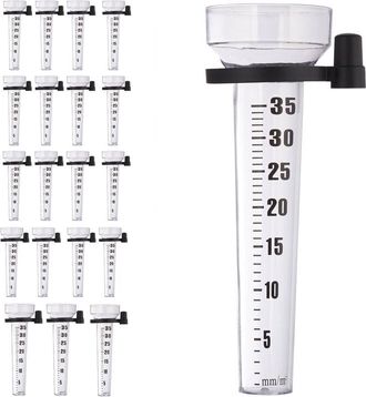 Relaxdays Pack De 20 Pluvi&oacute;metros Exteriores Con Soporte Para El Jard&iacute;n, Pl&aacute;stico, Transparente, Hasta 35 Mm/m&sup2;