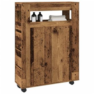 Berkfield Home Narrow Bathroom Cabinet with Wheels Old Wood Engineered Wood in Brown
