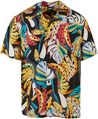 Urban Classics Heren Toucan Viscose All-Over Print Resort Overhemd (Zwart/Multikleurig)