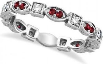 Allurez Ruby & Diamond Eternity Anniversary Ring Band 14k White Gold