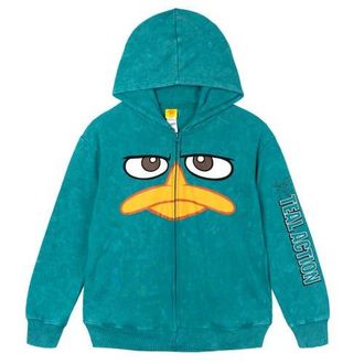 Disney Phineas and Ferb Perry the Platypus Cosplay Fleece Zip-Up Hoodie in Perry Mineral Teal at Nordstrom, Size Xx-Large