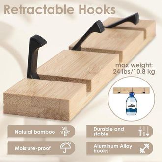 OEM Perchero De Pared Con 3 Ganchos Extra&iacute;bles - Riel De Aluminio Que Ahorra Espacio Para Entrada, Ba&ntilde;o, Dormitorio, Oficina - Madera