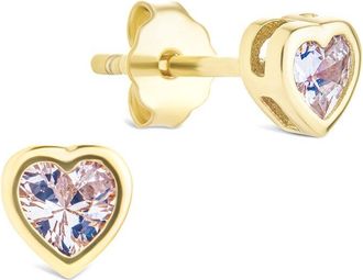 Sterling Forever 14K Over Silver Cz Bezel Set Heart Stud Earrings