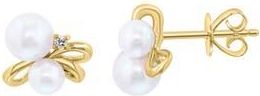 Effy 14K Yellow Gold Diamond & Freshwater Pearl Stud Earrings in White at Nordstrom Rack