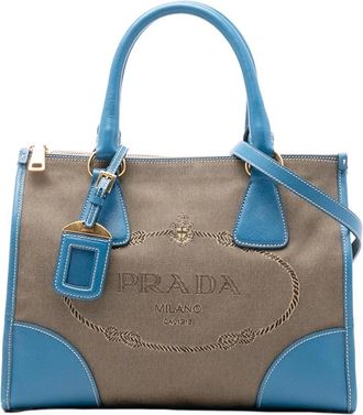 Prada Pre-owned Handbags, female, Brown, Size: ONE SIZE Pre-owned Structured Canvas Tote Bag