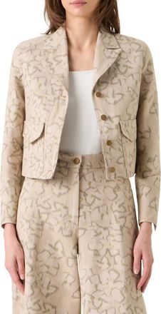 Akris Ikat Floral Print Crop Cotton Blend Canvas Jacket in Beige-Olive at Nordstrom, Size 12