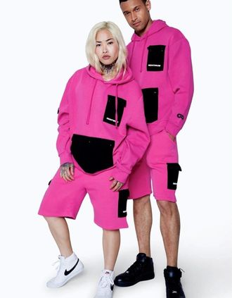 Hype Mens Cargo Solid Patterned Shorts - Pink - Size: 32/34/35