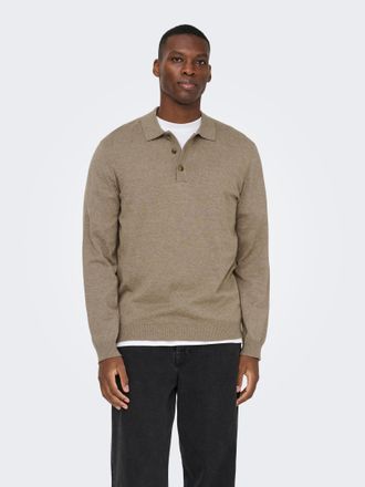 Only & Sons Polokragenpullover ONLY & SONS ONSLOUI REG 12 LS MEL POLO KNIT, Herren, Gr. M, beige (desert taupe detail:melange), Strick, Obermaterial: 60% Baumwoll