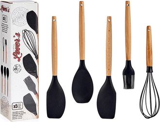 Bigbuy Kinvara Conjunto Moderno Utensilios Marr&oacute;n Negro 33 Cm