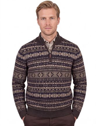 Fynch-Hatton Fynch Hatton Half zip bruin patroon gebreid met print