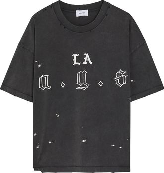 Askyurself Vintage Printed Distressed Cotton T-shirt - Black - XL