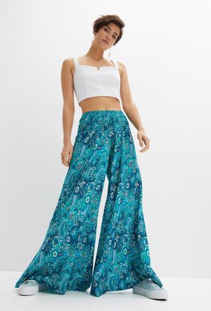 Bonprix Palazzohose BONPRIX, Damen, Gr. 34, N-Gr, gr&uuml;n (dunkelsmaragd, mittelblau paisley), Obermaterial: 100% Viskose, loose fit, Hosen Palazzohose, aus Visk