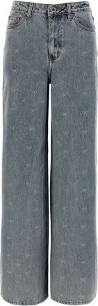 Self Portrait Light Blue Diamante Bow Jeans Blu-Donna