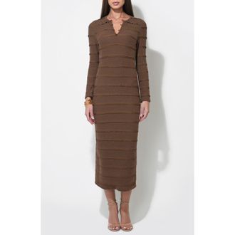 Adelyn Rae Valerie Textured Stripe Long Sleeve Knit Midi Dress in Chocolate Brown at Nordstrom Rack, Size Medium