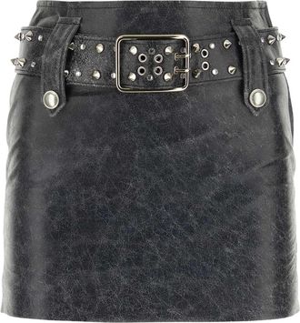 Alessandra Rich Grey Leather Mini Skirt