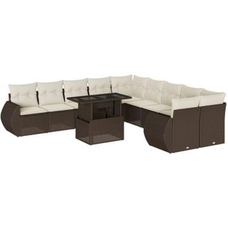 vidaXL Set De Sof&aacute;s De Jard&iacute;n 11 Pzas Cojines Rat&aacute;n Sint&eacute;tico Marr&oacute;n Vidaxl
