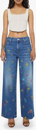 Mother Lil Rerun Zip Sneak Jeans In Field Of Flowers